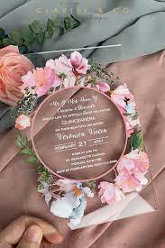 Greenery And Pink Floral Wreath Acrylic Glass Wedding Invitations Ca032 Acrylic Wedding Invitations Clear Acrylic Wedding Invitations Wedding Invitations