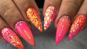 Such designs are in fashion now, and they look fantastic! Orange Pink Ombre Design Acrylic Nails Youtube