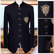 Embellished Black Prince Coat With Antique Brass Buttons Customized For Your Big Day By Uomo Attire Www Uomoattire C Prom Jacket Wedding Suits Groom Dress Men