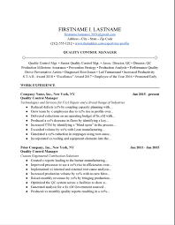 Quality Control Manager Resume Example Free Download