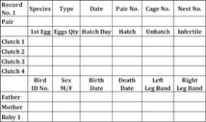 Bird Breeding Records Bird Bands Breeders Book Log Journal