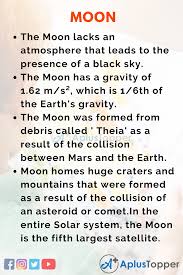 10 Lines On Moon For Students And Children In English A Plus Topper So far known, mercury and venus have 0 moons, earth has 1, mars has 2, jupiter has 67, saturn has 62, uranus has 27 and neptune has 14. 10 lines on moon for students and