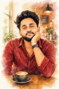Cozy Coffee Shop Watercolor Portrait