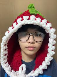 Custom strawberry crochet hood for sale