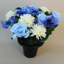 Product title sympathy silks artificial flowers purple wildflower. Arificial Flowers Grave Pot Blue Roses Memorial Flowers