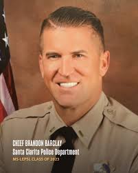 Congratulations to LEPSL ambassador and 2023 graduate Brandon Barclay, who  has been selected by the City of Santa Clarita as its new Chief of Police.  Barclay, a Captain with the Los Angeles