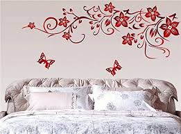 Be Good Waterproof Wall Sticker Decal Mural With Butterflies And Red Flowers Very Beautiful Wal Modern Wall Stickers Wall Stickers Bedroom Beautiful Wall Decor