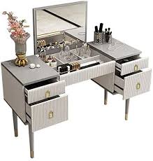 A traditional white makeup vanity blends in with any decor and color scheme in a room. Amazon Com Homary Bedroom White Grey Makeup Vanity Desk With Flip Top Mirror Corner Dressing Table With 4 Drawers Storage Organization Home Furniture Vanity Set Kitchen Dining