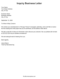Free Sample Inquiry Business Letter Template With Example