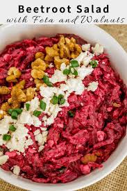 Beet Salad With Feta Cheese And Toasted Walnuts A Classic Russian Appetizer This Grated Beetroot Salad Russian Beet Salad Beet Salad With Feta Beet Recipes