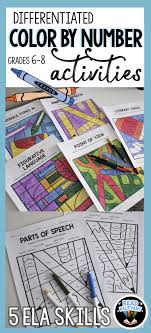 Differentiated Ela Activity Color By Number Distance Learning Independent Work Ela Skills Middle School Language Arts Ela Activities