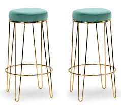 Midas set of 2 gold metal, white velvet counter height upholstered bar stool. Blue Gold Bar Height Bar Stools You Ll Love In 2021 Wayfair