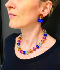 Vintage Marina B Art Glass Bead 18k Gold Necklace Earrings Set Estate  Jewelry