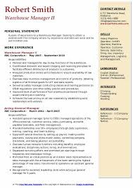 Your modern professional cv ready in 10 minutes‎. Warehouse Manager Resume Samples Qwikresume