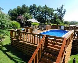 Besides being ovally shaped, this model comes with both an inflatable top and a supporting steel structure. 12 Above Ground Swimming Pool Designs