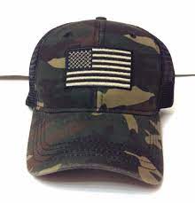 New American Flag Curved Bill Trucker Hat Green Brown Camouflage Camo Men Women New American Flag Trucker Hat Camo Men