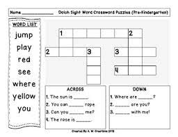 Animal crossword puzzles for kids. Pre Primer Pre Kindergarten Dolch Sight Words Crossword Puzzle