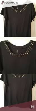 Dress Barn Tee Black Silver Metal Bead Trim 2x Dress Barn Short Sleeve Tee T Shirt Women S Size 2x Black Silver Met Dress Barn Dresses Clothes Design Black Tee