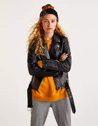 Leather Biker Jacket With Belt Biker Jackets Coats And Jackets Clothing Woman Pull Bear United Kingdom