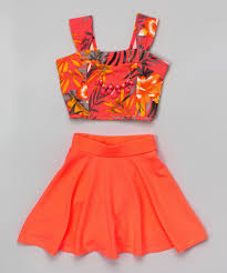 Love This Neon Coral Floral Crop Top Set By Just Kids On Zulily Zulilyfinds Girls Crop Tops Crop Top Outfits Cute Crop Tops