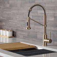 The sink is black, cabinets are sw pure white and appliances ordered are cafe matte white with brushed bronze handles. Kraus Bolden Single Handle Pull Down Sprayer Kitchen Faucet With Dual Function Sprayhead In Brushed Gold Kpf 1610bg The Home Depot In 2021 Kitchen Faucet Commercial Kitchen Faucet Gold Kitchen Faucet