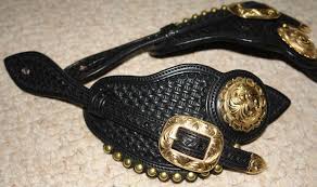 Where do you put the spurs on boots? Black And Brass Spur Straps Leather Spur Straps Western Spurs Straps Cowboy Spurs