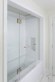 Imagine a large walk in shower. Marble Tub Alcove Transitional Bathroom