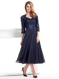 A Line Mother Of The Bride Dress Convertible Dress V Neck Tea Length Chiffon Corded Lace Sleeveless With Lace Pleats Appliques 2020 Illusion Sleeve Mother Of Tea Length Dresses Mother