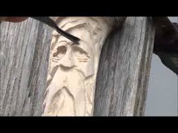 How To Carve A Woodspirit In A Hiking Stick How To Carve A Walking Stick With Power 21 Youtube Wood Spirit Carving Wood Carving Faces