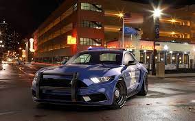Ford Mustang Blue Police Car Night Street Wallpaper Ford Mustang Mustang 2017 Ford Mustang