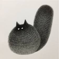 Charming Ink Drawings Reimagine Fluffy Black Cats As Adorable Balls Of Fur Black Cat Art Fluffy Black Cat Cat Art