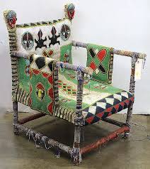 Yoruba Style Nigeria Beaded Throne Chair The Hardwood Frame Decorated With Intricate Beading Depicting Ceremon Unique Chairs Design Throne Chair Unique Chair