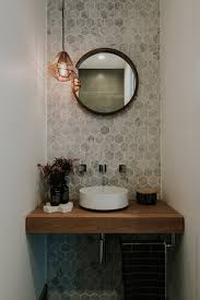 Bathroom With Marble Hexagon Tile Accent Wall Small Half Bathrooms Powder Room Small Hexagon Wall Tiles