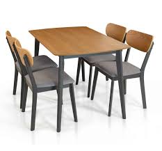 Σετ Τραπέζι Κουζίνας με 4 καρέκλες Ξύλινο σε rovere και γκρι χρωματισμό