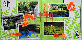 Scrapbook Page Japanese Gardens In Portland 2 Page Garden Layout With A Bridge And Koi Fish Disney Scrapbooking Layouts Green Scrapbook Disney Scrapbook