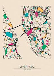 This map will help you discover the network of cycle tracks and quiet streets that provide enjoyable cycling routes around the city. Liverpool England City Map Drawing By Inspirowl Design