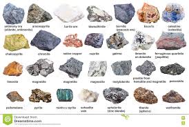 Set From Raw Minerals And Ores With Names Isolated Stock Image Image Of Copper Bauxite 77285527 Rock Identification Minerals And Gemstones Raw Gemstones