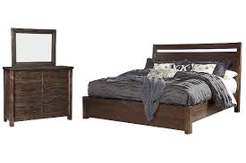 This bedroom set features pieces made of 100% solid pine wood from southern brazil that can last. Starmore King Panel Bed With Mirrored Dresser Ashley Furniture Homestore