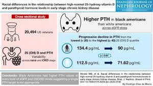 Racial Differences In The Relationship Between High Normal 25 Hydroxy Vitamin D And Parathyroid Hormone Levels In Early Stage Chronic Kidney Disease Brazilian Journal Of Nephrology Bjn