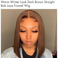 Warm Winter Look Dark Brown Straight Bob Lace Frontal Wig