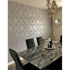 Chelsea Glitter Damask Wallpaper Soft Grey Silver Grey Wallpaper Living Room Silver Wallpaper Living Room Elegant Living Room Design