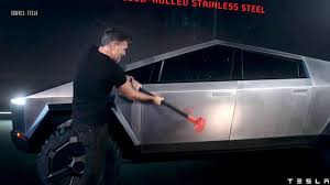 While unveiling his new cybertruck, elon musk asked one of his colleagues to demonstrate the toughness of its armor glass windows by throwing a metal ball at them. Tesla Cybertruck Glass Failed Embarrassed Elon Musk Youtube