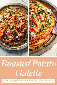 Roasted Potato Galette With Creme Fraiche And Smoked Salmon Purewow Brunch Breakfast Recipe Fish Seafoo Potato Galette Roasted Potatoes Vegetable Dinners