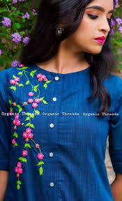 Two contrasting colors will yield the best results. Dm Or Watsapp 9384157689 For Orders Organicthreads Handcraftlove Kurti Embroidery Design Embroidery Blouse Designs Embroidered Clothes