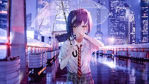 I love rain, too so i added it. Hd Wallpaper Anime Art Anime Girl Rain Sadness City Night Rainy Rainy Day Wallpaper Flare