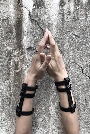 iron cage bracelet leather cuffs vegetable tanned leather hand wrought iron