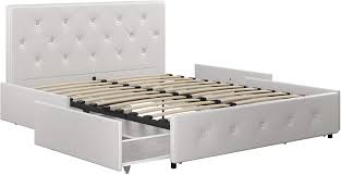 Our storage bed allows you to maximize. Amazon Com Dhp Dakota Upholstered Faux Leather Platform Bed With Storage Drawers Full Size White Furniture Decor