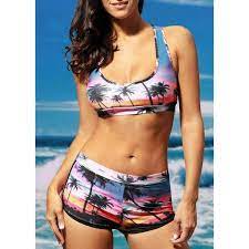 Rotita Printed Scoop Neck Crop Top And Boyshorts Two Piece Swimsuit 23 Liked On Polyvo Two Piece Swimwear Cute One Piece Swimsuits Bikini Shorts Swimsuits