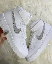 Custom Swarovski Crystal Women S Nike Air Force One High Top White Kicks Black Nike Shoes Nike Air Shoes Hype Shoes