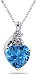 Blue Topaz Diamond Heart Necklace 10k White Gold Heart Shaped Diamond Topaz Jewelry Blue Topaz Diamond